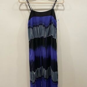 Halston heritage / silk midi ikat tie dye blue slip  tank dress xs